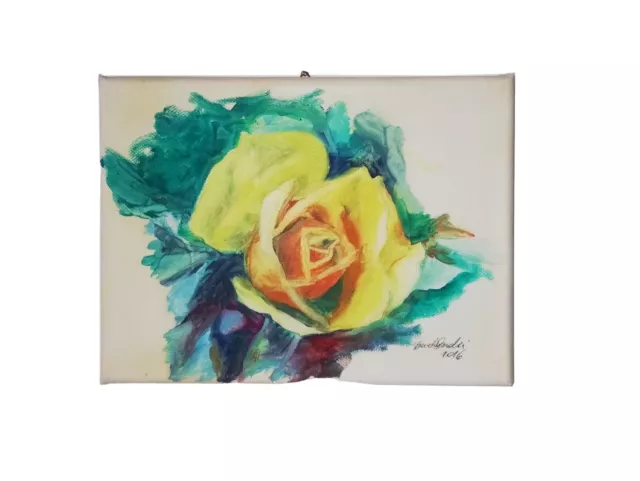 Quadro olio piccolo fiore rosa gialla arredo camera bagno soggiorno  ingresso