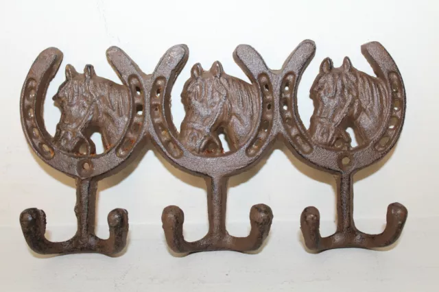 Three Horse Head Horseshoe Hook, Towel Coat Key Hanger, Western Cowboy Tack Rack
