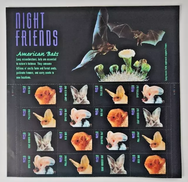 2002 USPS Stamp 20 per Sheet Night Friends American Bats MMH B9