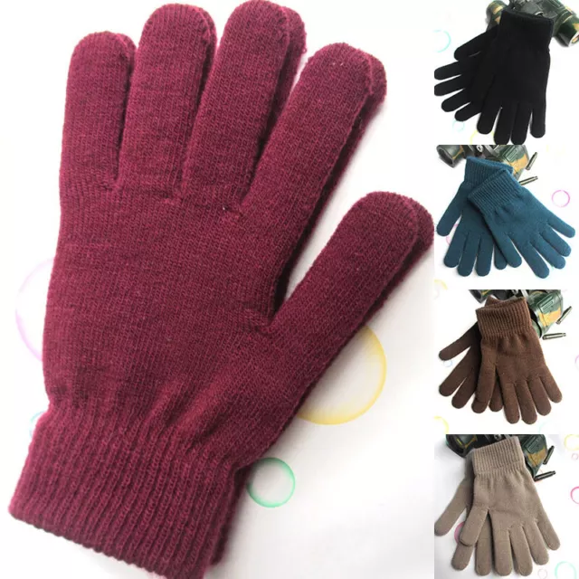 Womens Mens Winter Warm Knit Knitted Casual Gloves Stretch One Size Solid Color✔