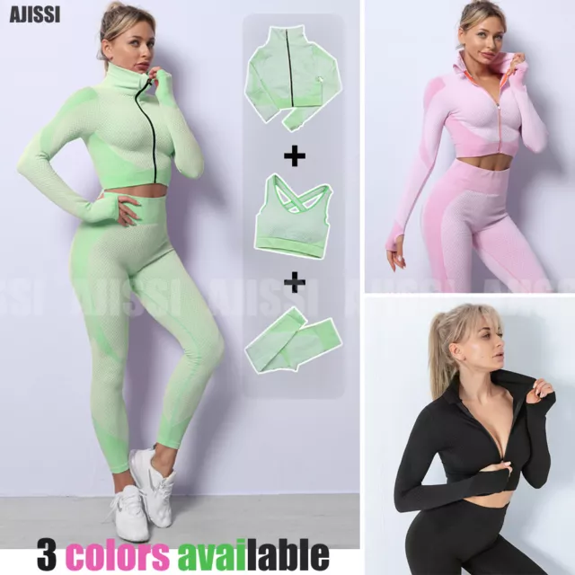 Nuovo Set Yoga Donna Palestra Fitness Allenamento Tuta Sportiva Leggings Reggiseno Top 3 Pezzi