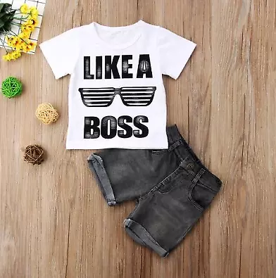 T-Shirt und Hose Set 2-teilig kurzärmlig Jeansshorts Shirt mit Print für Jungen