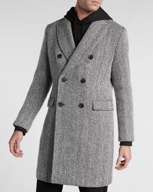 New Express $328 Black White Wool Blend Herringbone Topcoat Coat Sz Xs