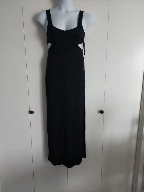 New Lulus Formal Black Maxi Dress Side Cut Outs Back Zip Elegant Wedding