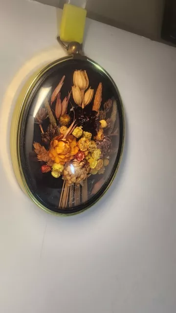VTG Dried Flowers Wall Art Domed Convex Glass Framed Cideart Made Belgium Blue
