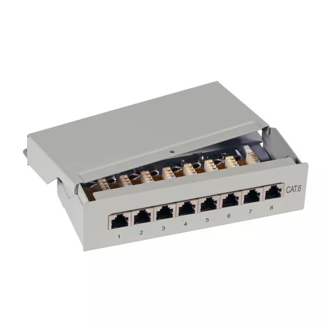 CAT.6 Desktop Patchpanel 8 Port RJ45 Patchfeld LSA 250MHz STP 5GB geschirmt grau