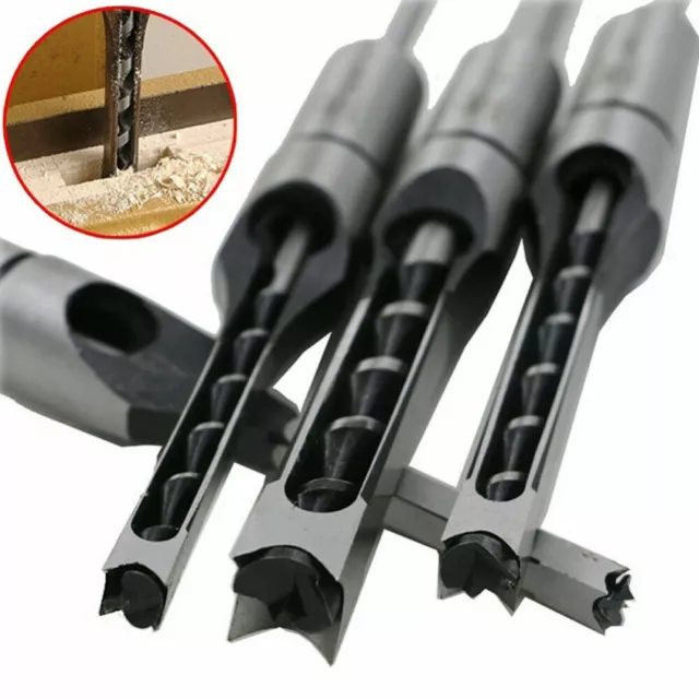 3x Square Hole Mortising Drilling Woodworking Saw Mortise Chisel Drill Bit Tools 2