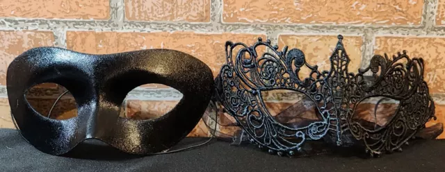 Halloween Costume Couples Masquerade Mask Black Men's Black Lace Women's