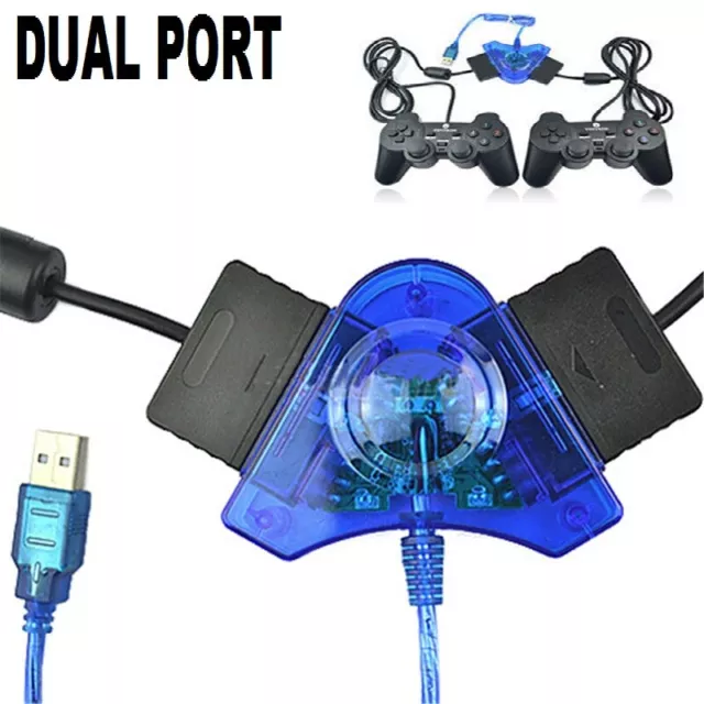 Dual PlayStation 2 Controller To PC USB Triangle Adapter Converter Wired Gaming