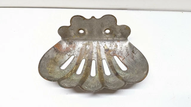 Antique Brass Wall Mount Soap Holder Dish Old Bathroom Fixture Art Nouveau Deco