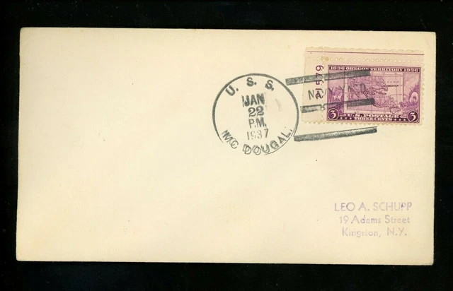 US Naval Ship Cover USS McDougal DD-358 Pre WWII 1/22/1937 Navy Yard Cancel