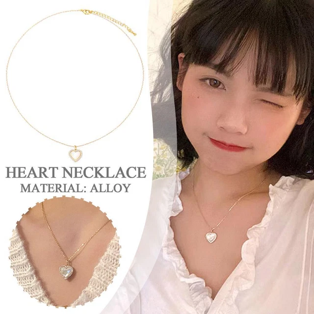 Heart Pendant Choker Necklace Silver Gold Chain Womens Girls Love Jewellery Gif|