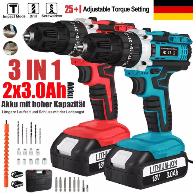 21V Akkuschrauber Set Combi Kabellos Schlagbohrschrauber+2x3.0Ah Akku für Makita