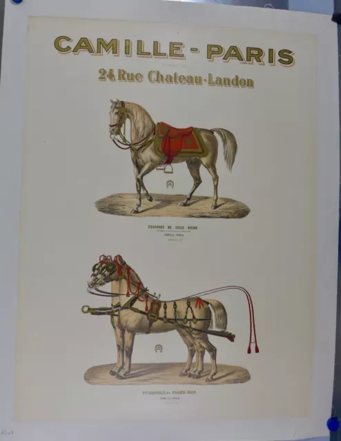 AFFICHE ORIGINALE Lithographique entoilée SELLES HARNAIS pour CHEVAUX "CAMILLE"