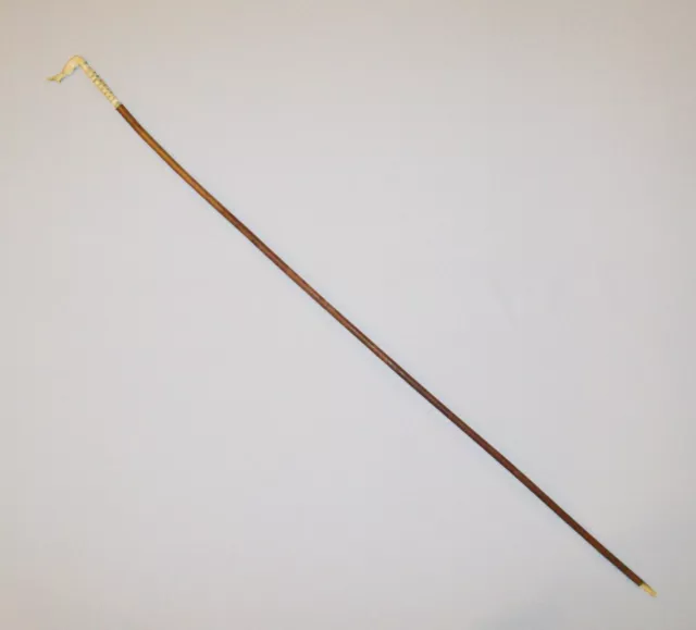 Old Antique Vtg 19th C 1880s Folk Art Cane Bone Ladies Leg Handle Walking Stick