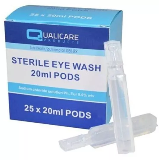 Eye Wash Pods 20ml Pack of 25 First Aid Spare Sterile Saline Eyewash Refills