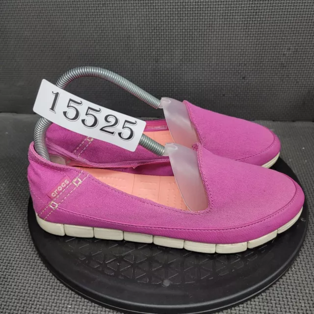 Crocs Stretch Sole Skimmer Flats Womens Sz 9 Pink White Slip On Shoes