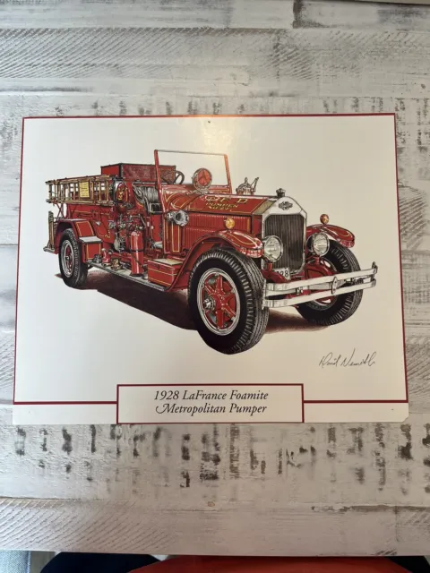 1928 LaFrance Foamite Fire Truck Pumper Art Print Calendar Ad 12"x9.5"