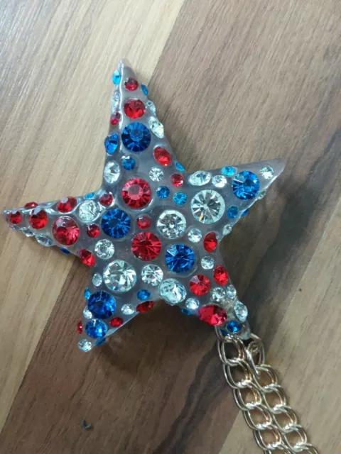 Betsey Johnson Red White And Blue Large Star With Bling Long Necklace