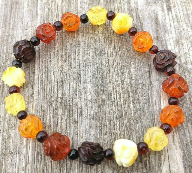 BRACELET AMBRE rond ROSE perle cadeau fleur dames bijoux baltes naturels