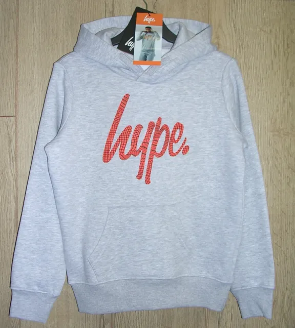 Hype Boys New Grey Red Long Sleeve Jersey Hoodie Jumper Top Age 11-12