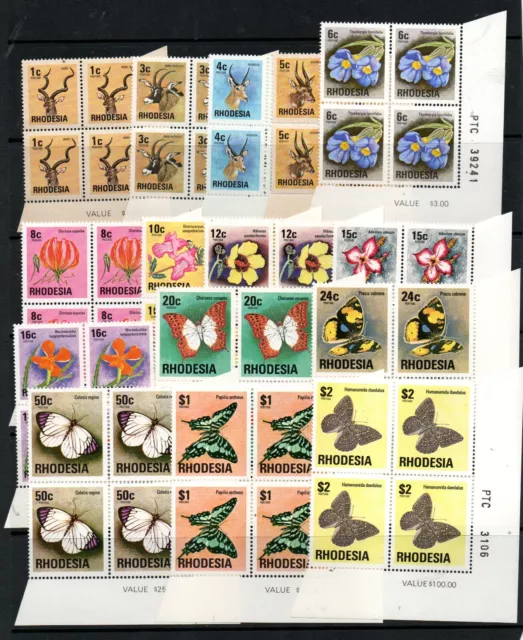 Rhodesia 1974 Animals Butterflies MNH Control Block set SG494-508 WS34053