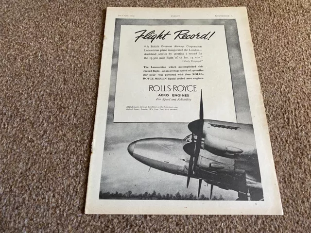 Fabk26 Advert 11X8 Rolls-Royce Aero Engines Flight Record - Lancastrian