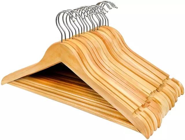 Natural Wooden Coat Hangers Suit Garments Clothes Wood Hanger Trouser Bar Set