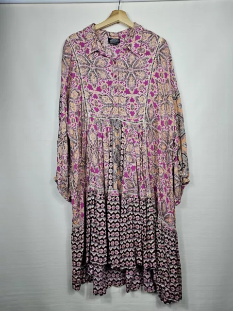 Angie Womens Dress Sz 2X Floral Long Sleeve Boho Festival Flowy Hi Low Midi