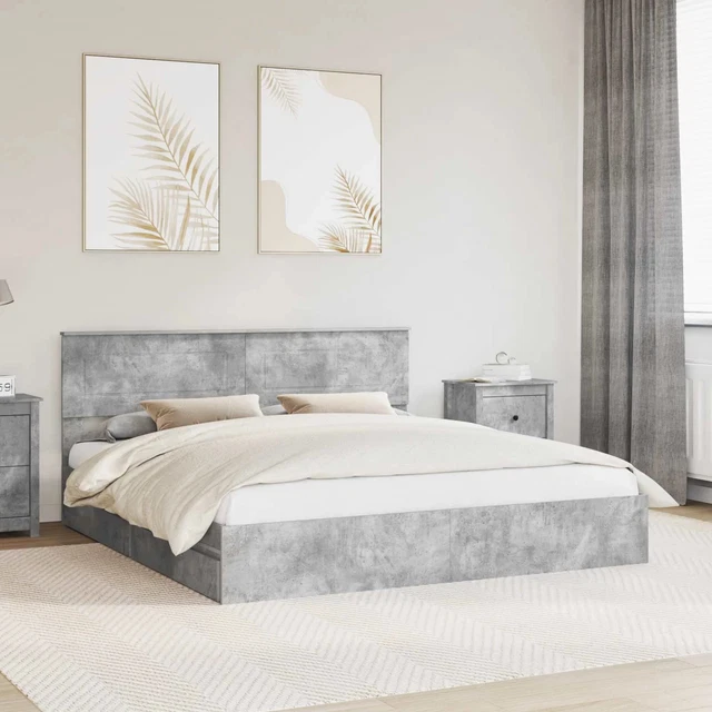 BED FRAME MANUAL Concrete Grey 200 x 200 cm Engineered Wood vidaXL £401 ...