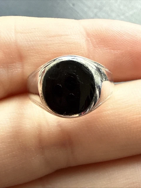 Bague Ancienne En Argent Massif 925 Avec Onyx - Jonc Alliance Créateur - Sans Marque