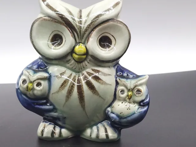 Made in Mexico Owl with two owlets under its wings, signed by artist. Ceramic