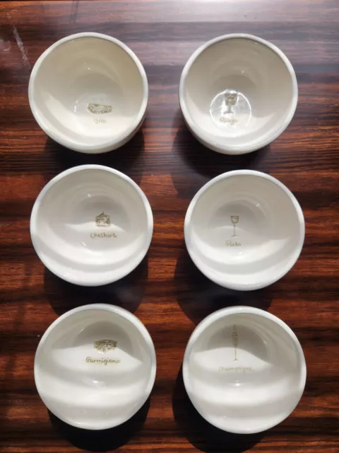 Six (6) Williams Sonoma Wine & Cheese Series Dipping Appetizer 4 Inch Bowls