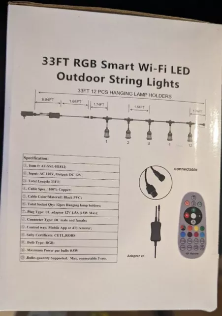 132' Smart Outdoor String Lights Dimmable RGB LED Waterproof Patio Light WifiAPP 3