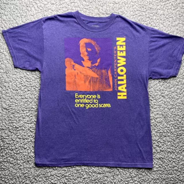 John Carpenters Halloween Shirt Mens Large Purple Everyone Deserves A Scare Crew