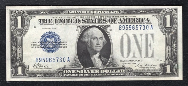 Fr. 1600 1928 $1 One Dollar “Funnyback” Silver Certificate About Uncirculated