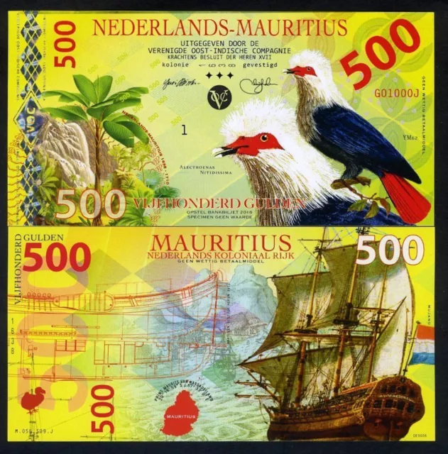 Netherlands Mauritius, 500 Gulden, 2016, Private Issue POLYMER, UNC Uncirculate