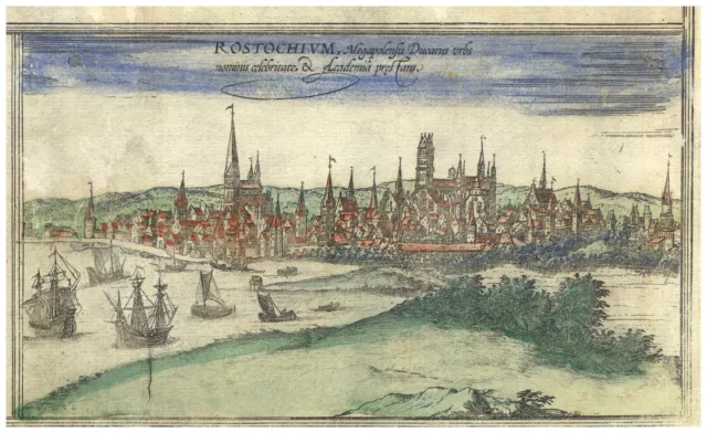 Wismar Gesamtansicht Original kolorierter Kupferstich Braun Hogenberg 1572
