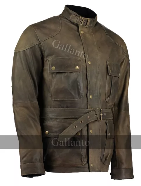 Olive Green Benjamin Button Biker Mens Leather Jacket Motorcycle Armoured Vintag