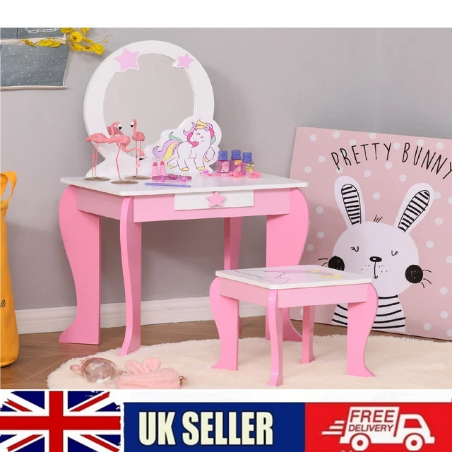 HOMCOM toeletta bambini con tavolo a specchio e set di sgabelli scrivania trucco