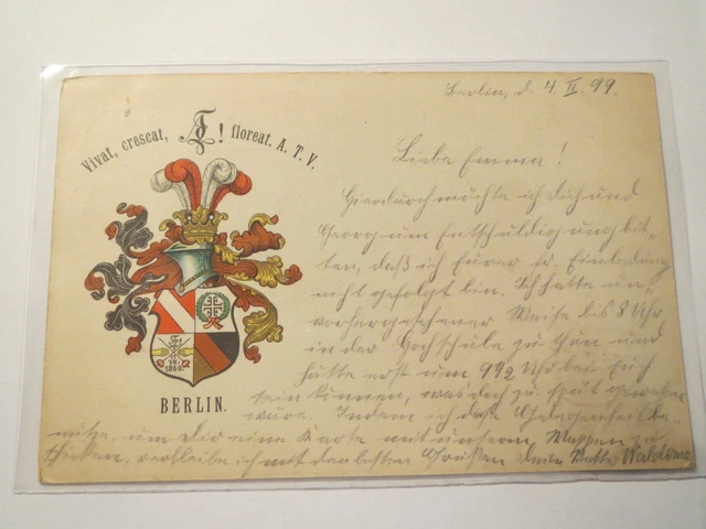 Berlin - Akademischer Turnverein ATV - 1899 - Wappen / Karte Studentika