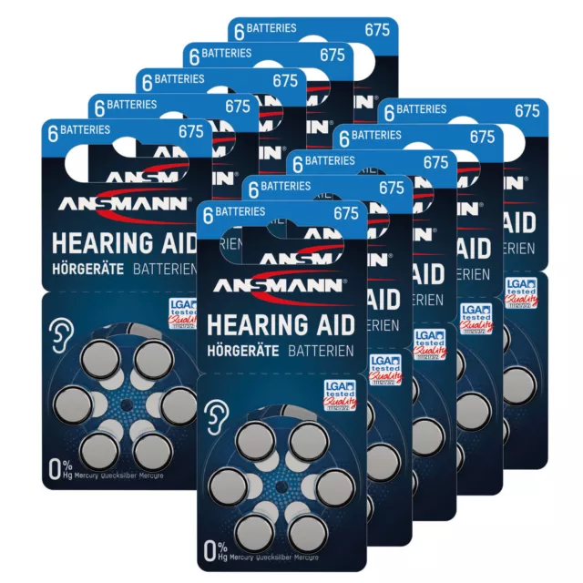 ANSMANN piles auditives taille 675 / PR44 - 60 pcs zinc-air pour aides auditives