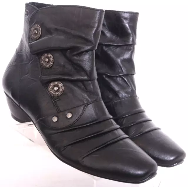 Josef Seibel Tina Black Leather Side Zip Ankle Boots Shoes EU 37 Women's 7