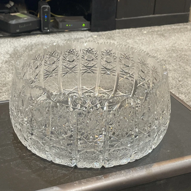 Vintage Elegant American Brilliant Cut Glass Crystal Large BOWL CENTERPIECE 13"