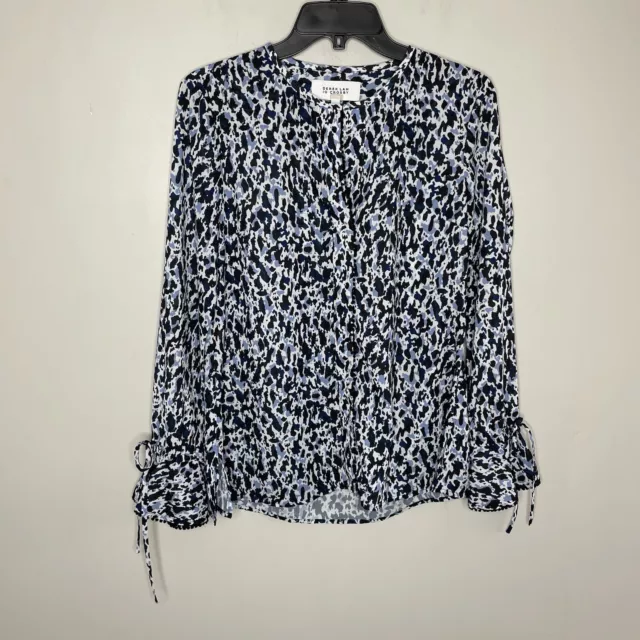 DEREK LAM 10 Crosby Top Womens 6 Blue Abstract Print Bell Sleeve Popover Blouse