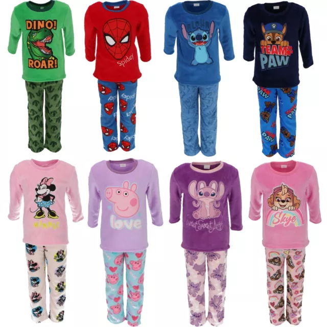 Spiderman, Dino, Minnie Mouse, Kinder Fleece Schlafanzug Pyjama Mädchen Jungen