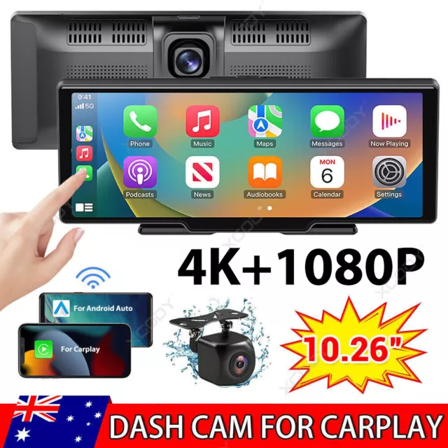 4.0K 10.26'' Touch Dash Camera Cam Dual Car Recorder for CarPlay Android Auto OZ