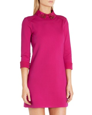 Ted Baker London Dress Size 0 Pink Magenta Embellished Jewel Collar