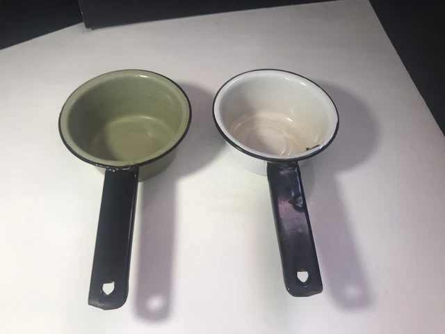 Vintage Enamelware Green/White 2 Small Sauce Pans