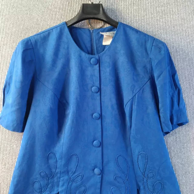 Lady Dorby Dress Women 18W Blue Modest Dress Embroidered Accent Long Faux Button 2